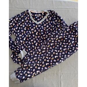 Cuddl Duds Soft Velour Pajama Set Sz Large / L - Navy Confetti  - New